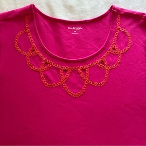 Kim Rogers - Pink Scoop Neck Embroidered Neckline Tank Top - Size 3X